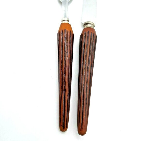 Sheffield SS Cutlery-Faux Stag Bakelite Handles-Set of 6 Knives & Forks-Vintage - Picture 4 of 5